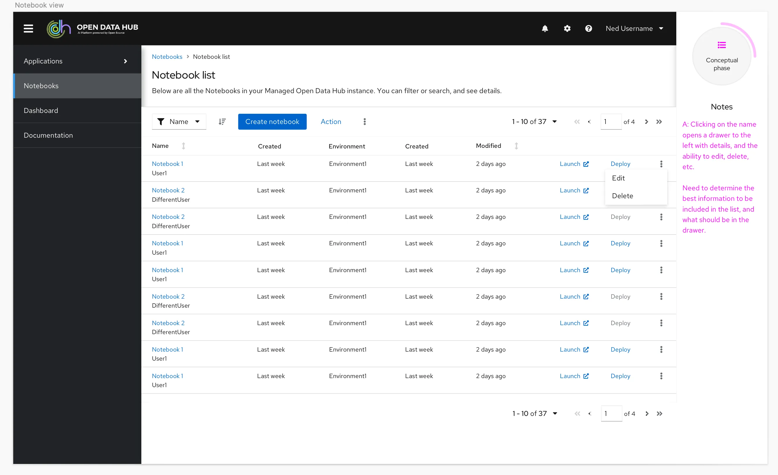 Early concept for the tools and applications view