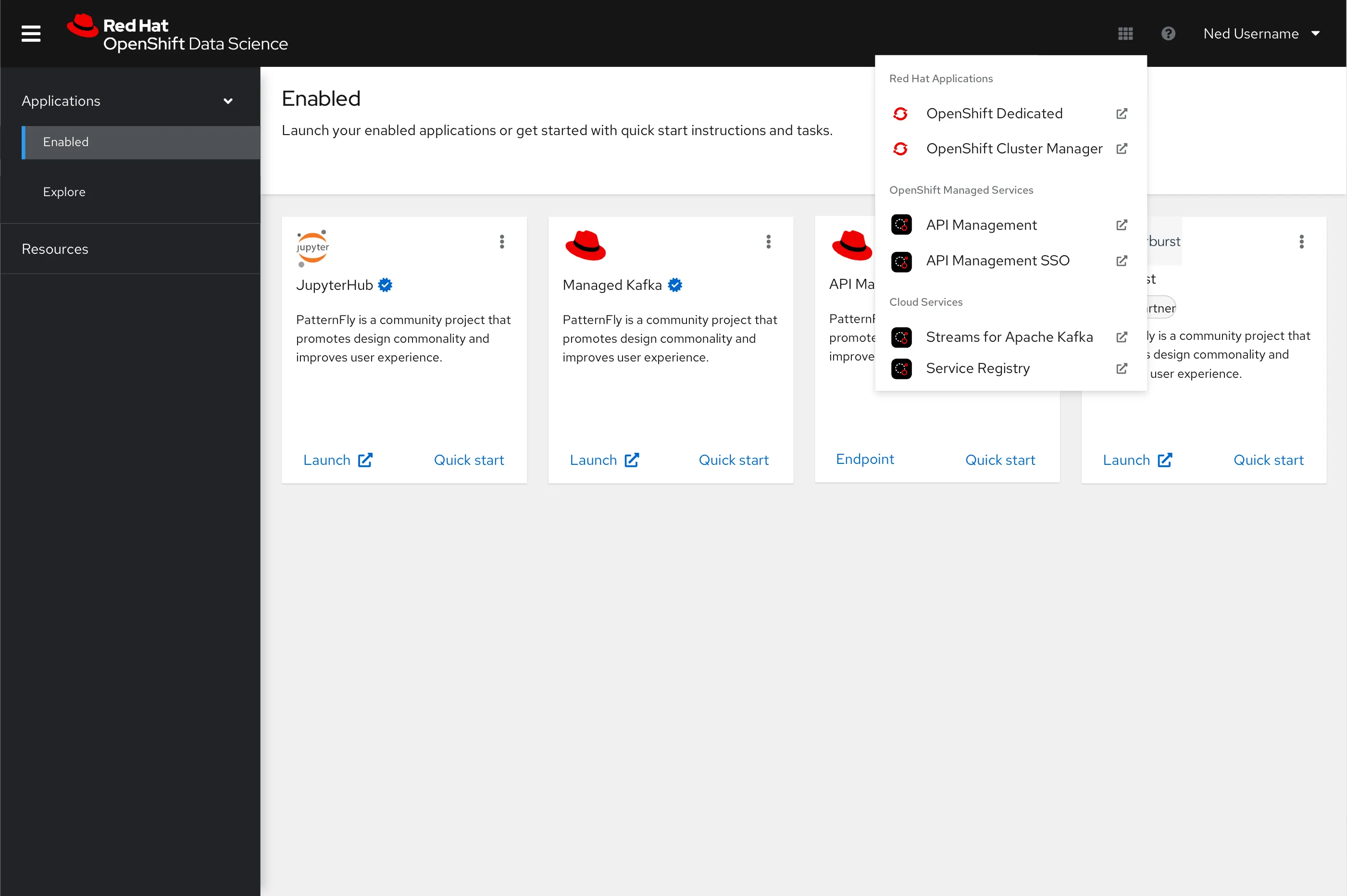 Enabled applications page in the shipped Tech Preview