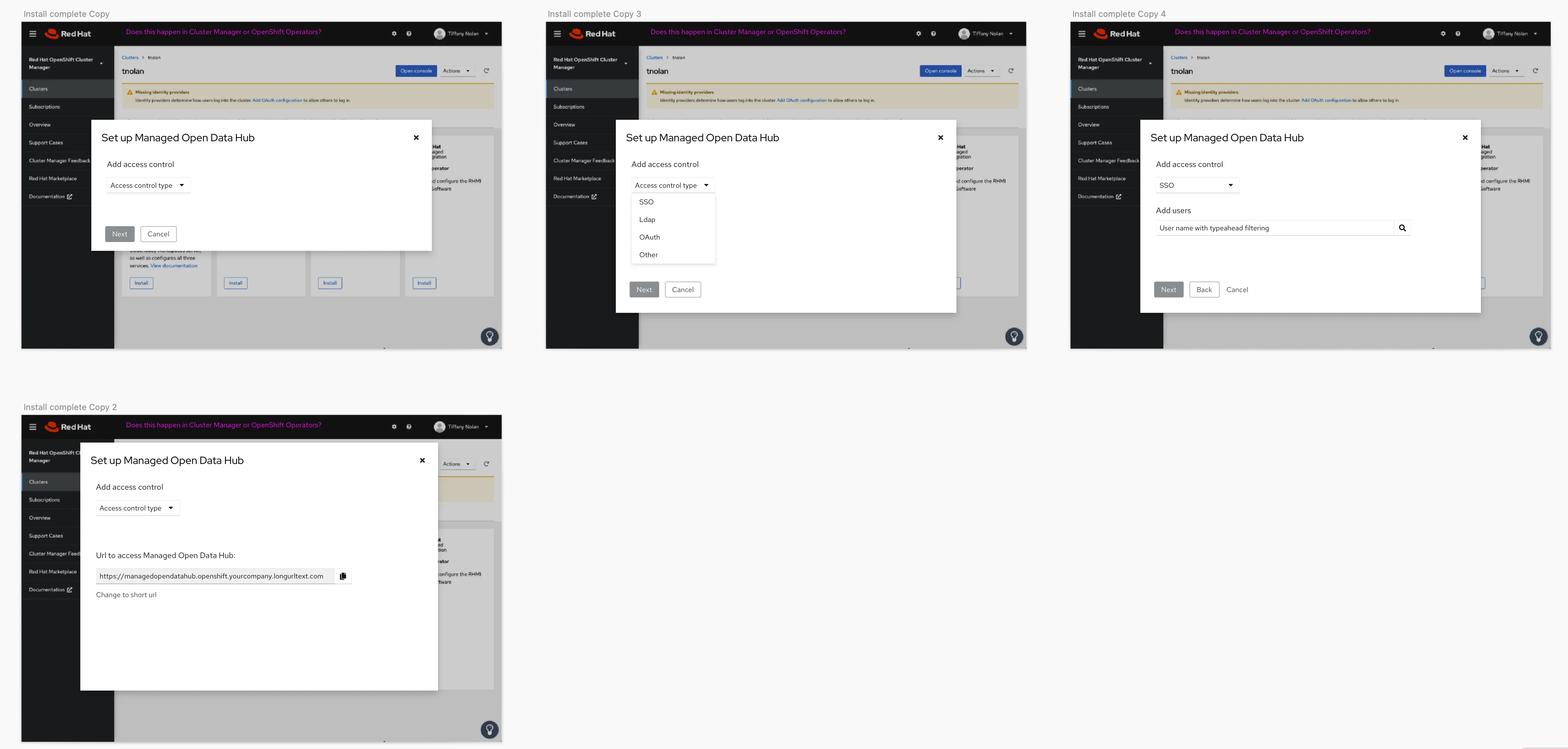 Concept for the product's installation flow, built on OpenShift's existing install pattern