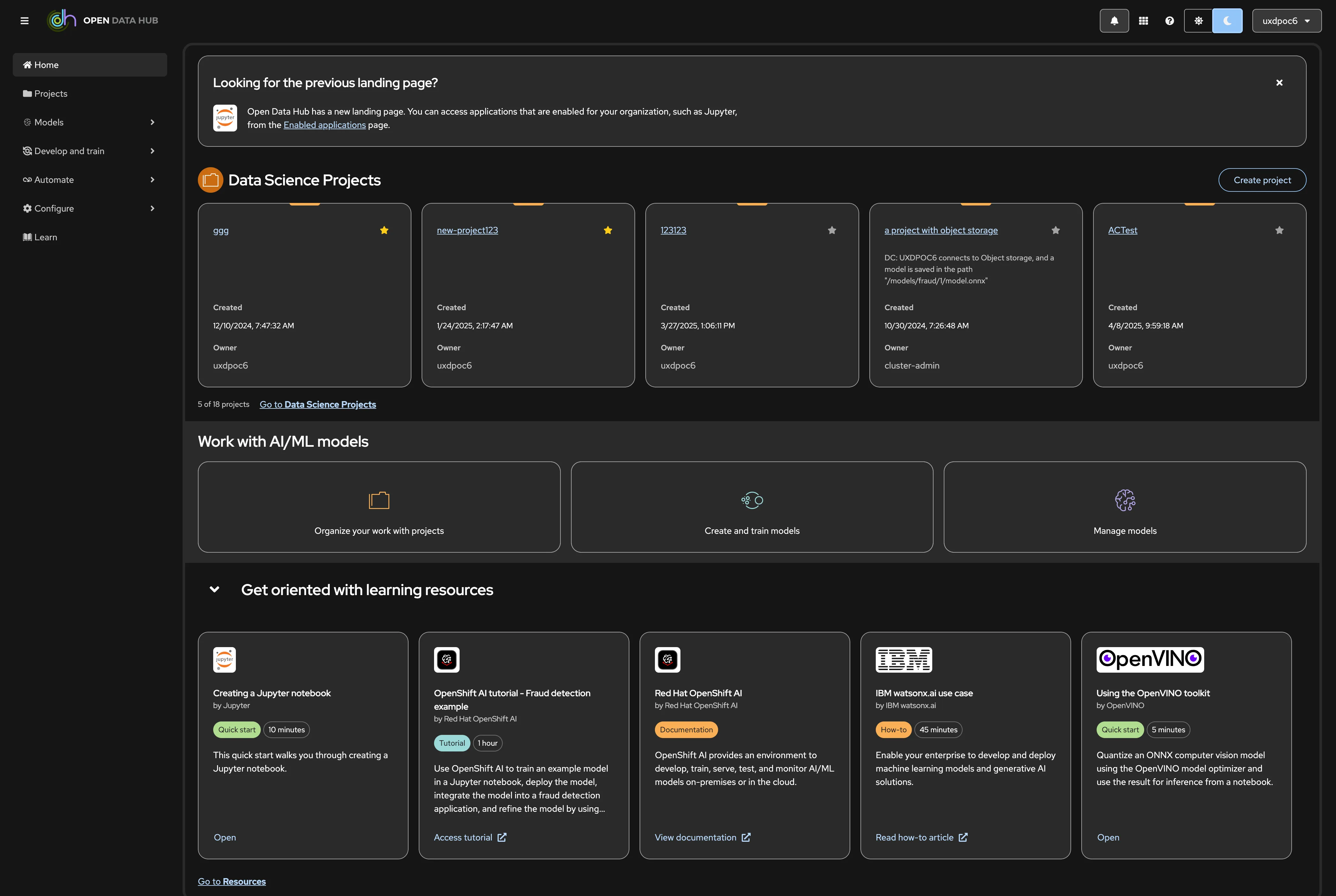 The same screen in PatternFly 6 dark mode