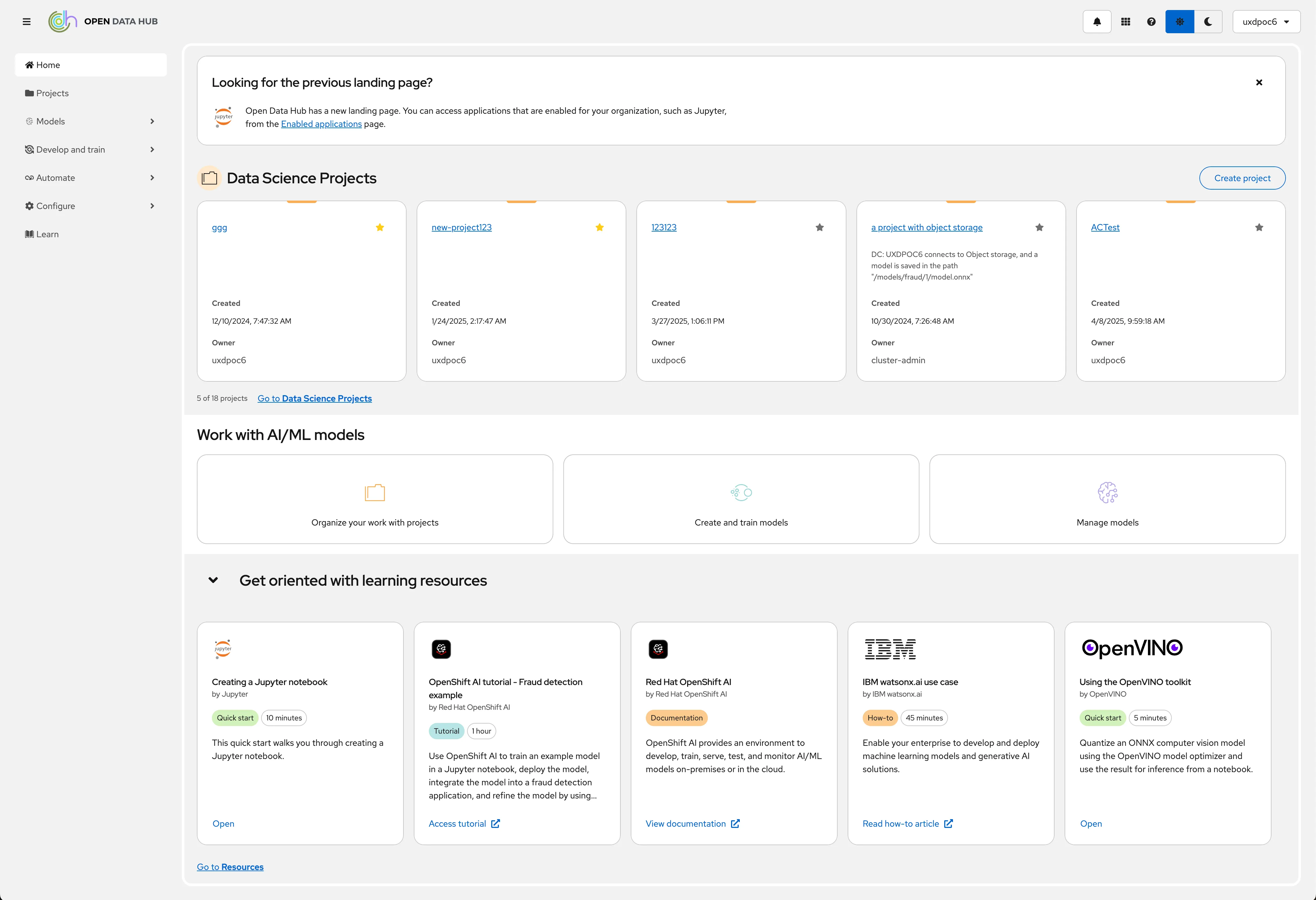 OpenShift AI piloting PatternFly 6 in light mode