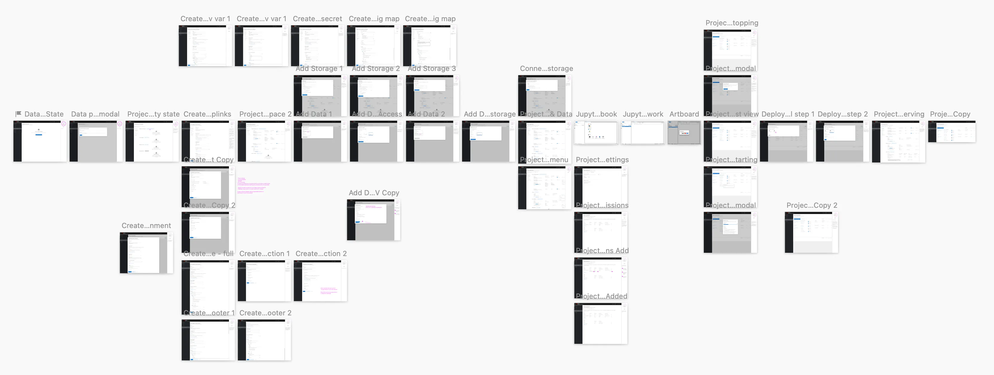 Full set of shipped project view screens