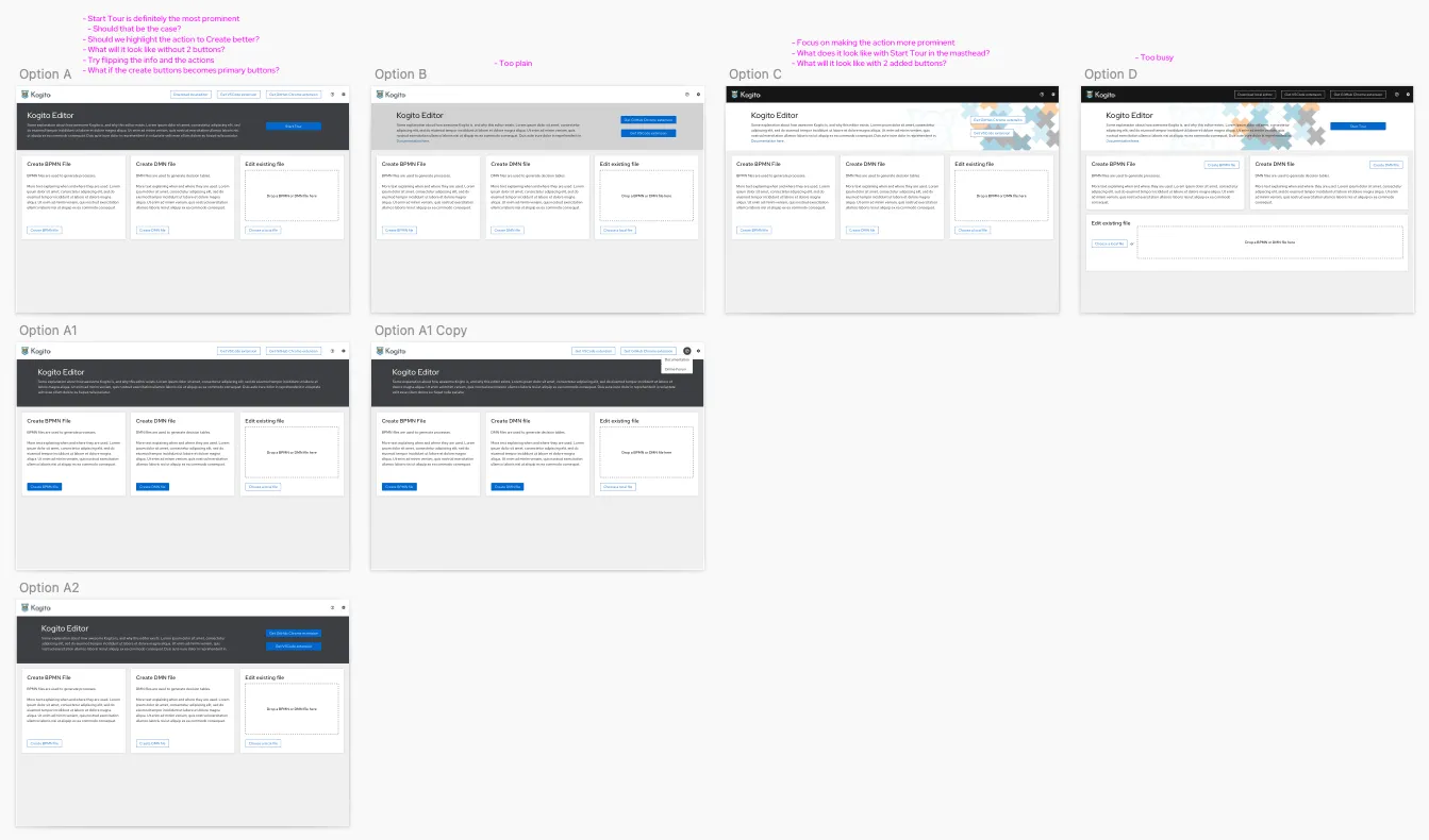 First round of landing page options