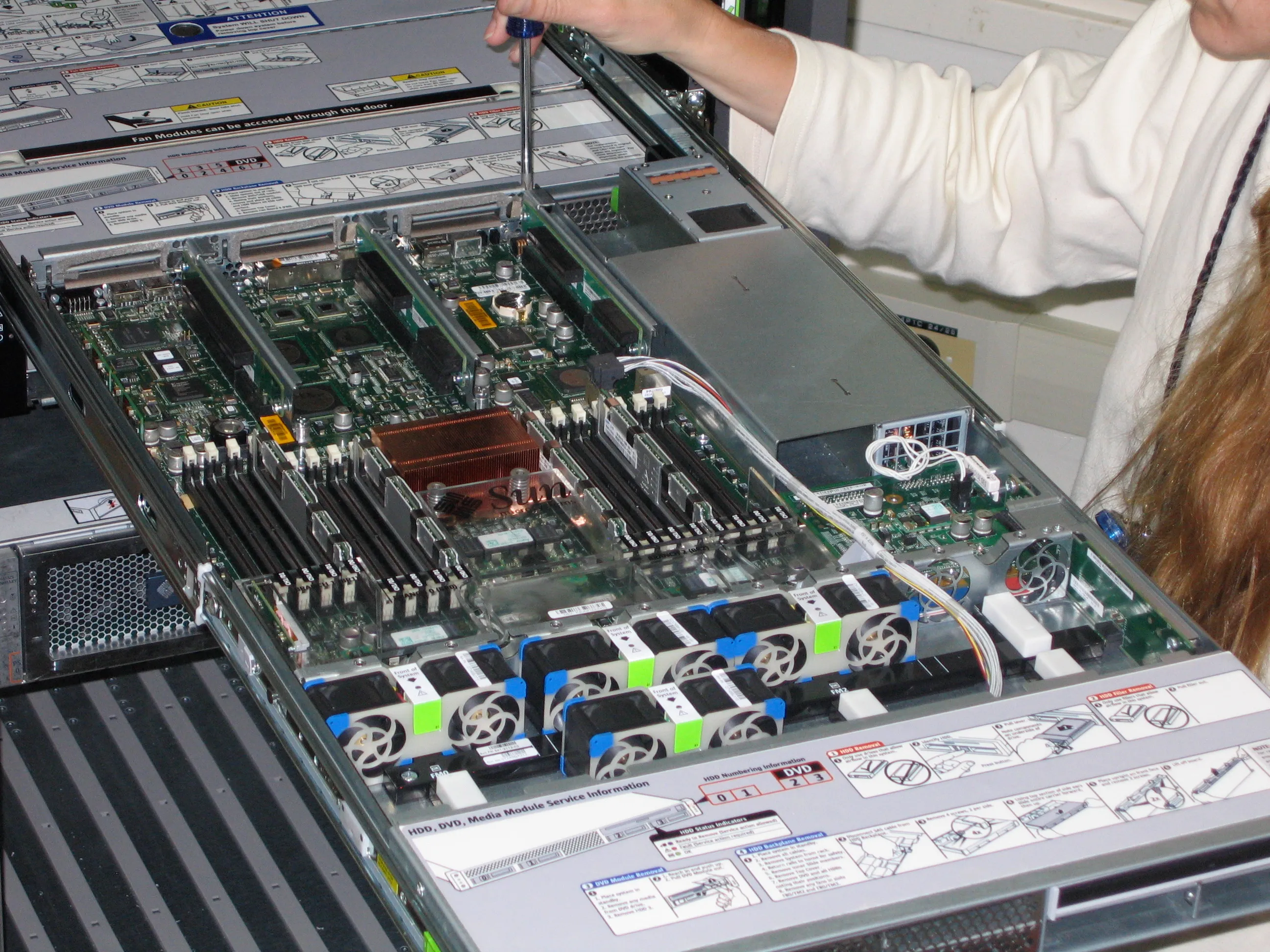 Printed labels placed on the server in context