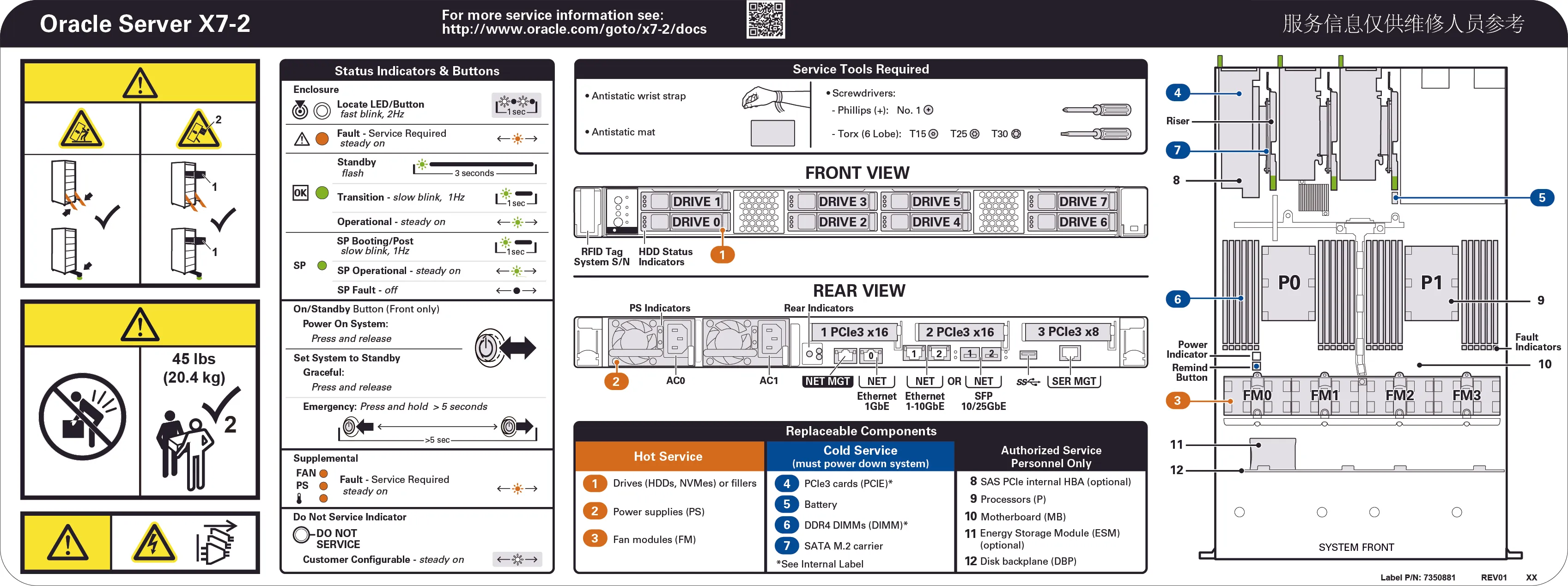Reduced-content service label for the Oracle Server X7-2