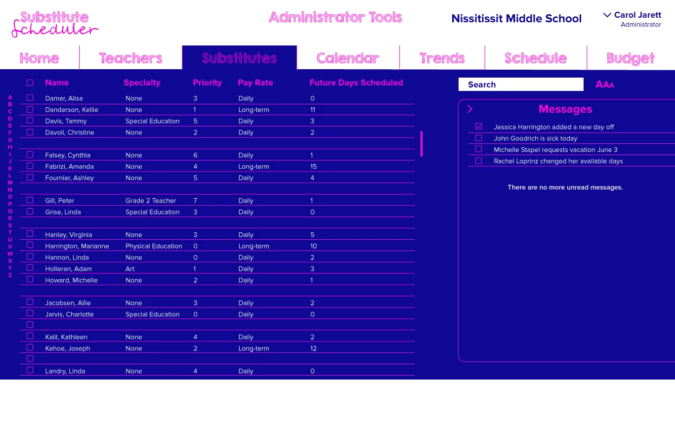 Substitutes tab